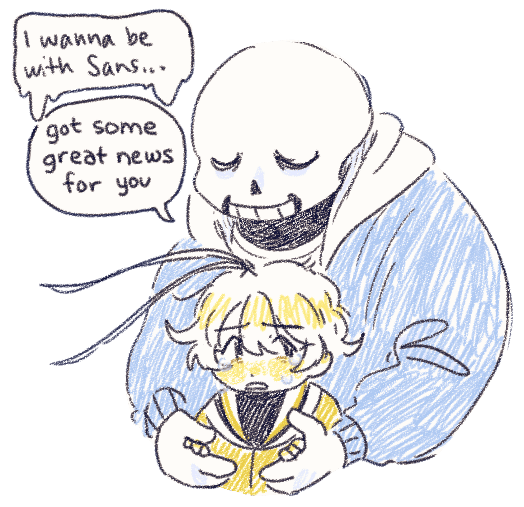 Sans consoling a teary-eyed Gokiburi-chan